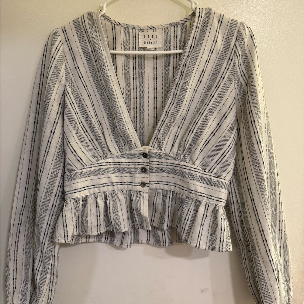 Lost + Wander Cream and Black Striped Blouse